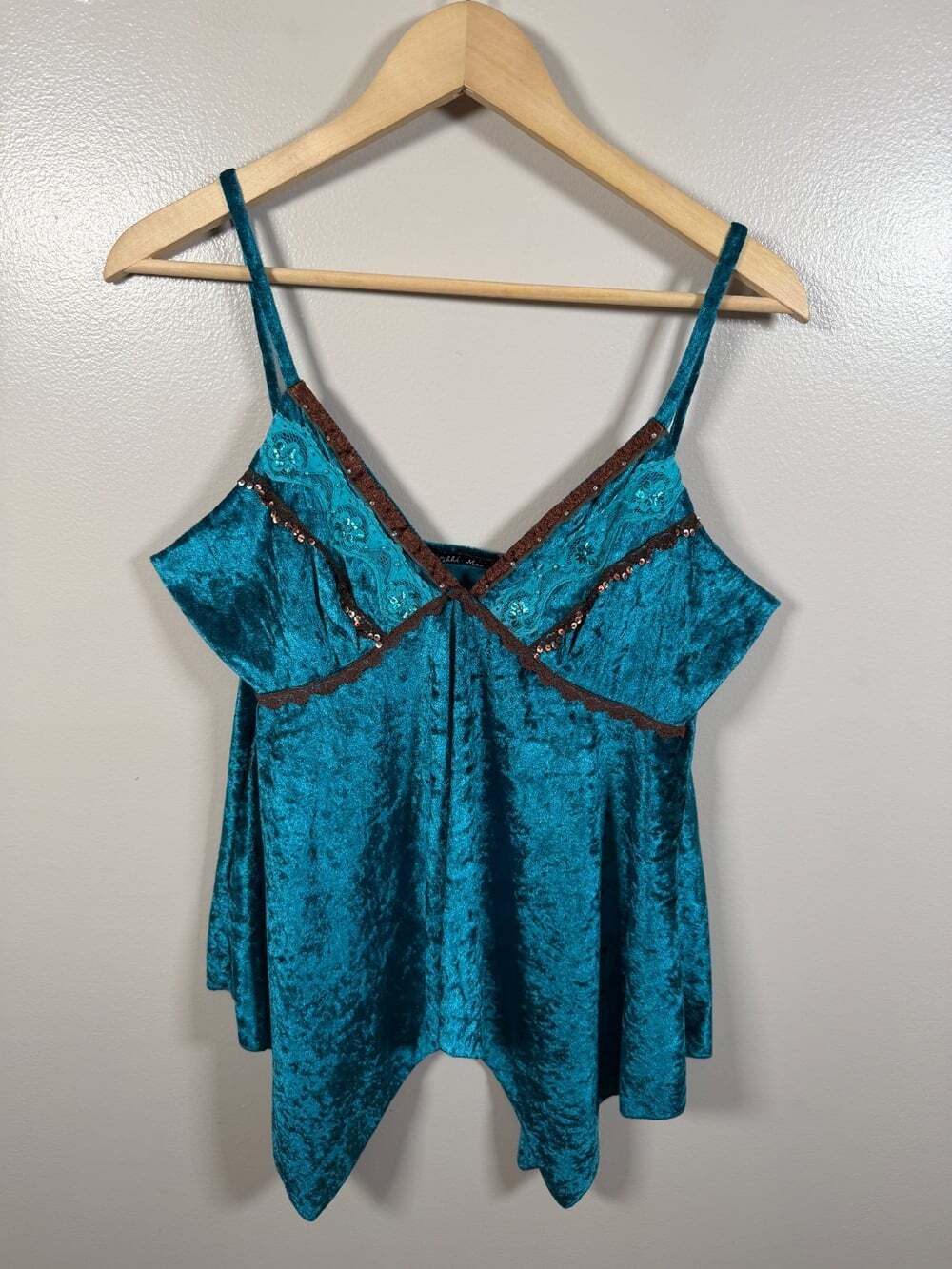 Y2K Fairy Top Size Medium? Velvet Sequins Teal Whimsygoth Ravecore Clubwear